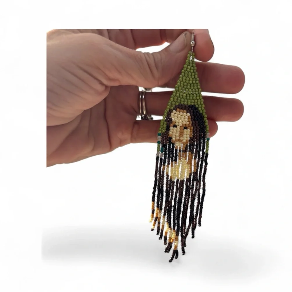 Handcrafted Beaded “Mona Lisa” Earrings – Green & Brown Tones